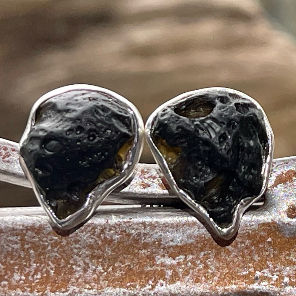 Tektite Gemstone Stud Earrings 925 Sterling Silver